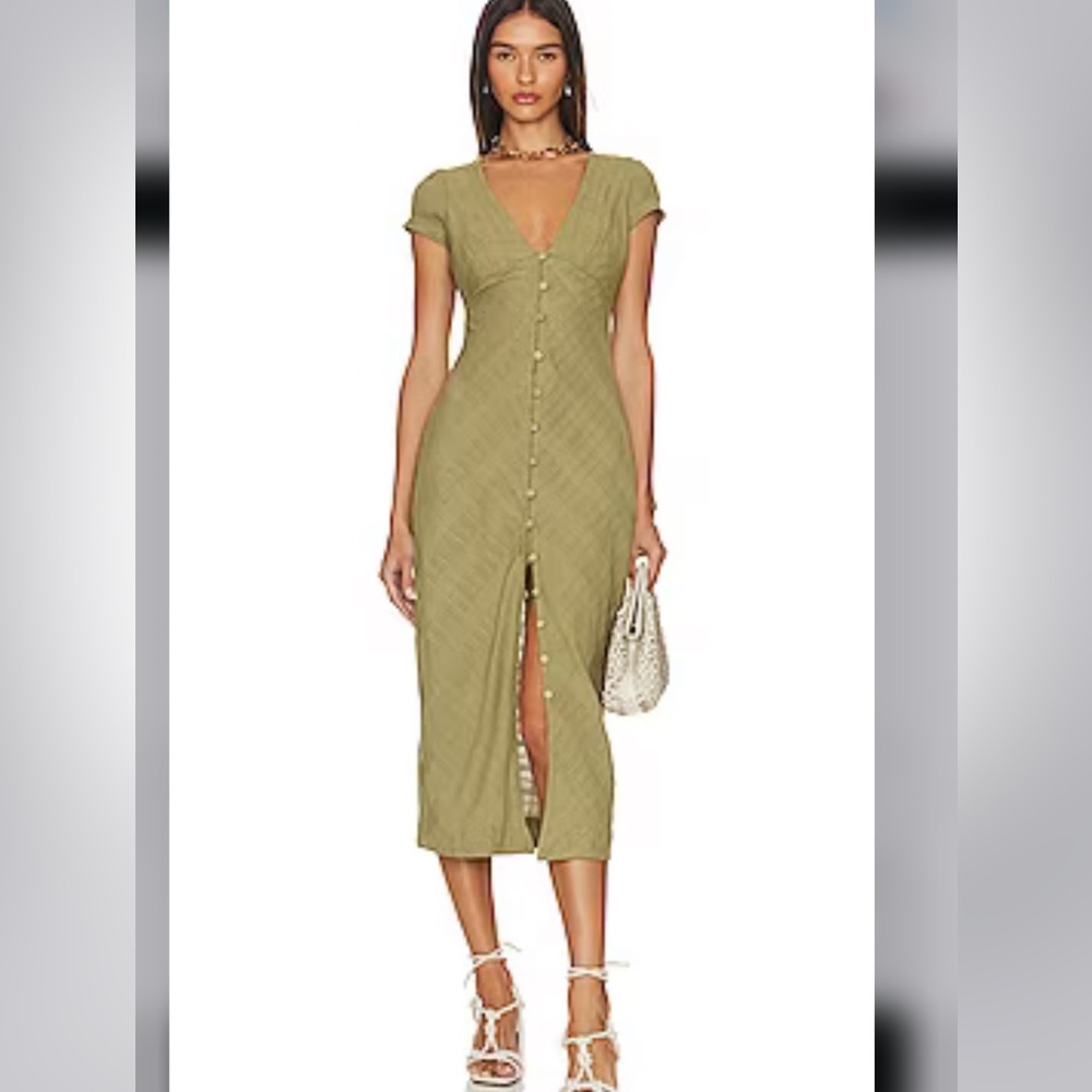 Free people new in town wooden button down olive color midi dress